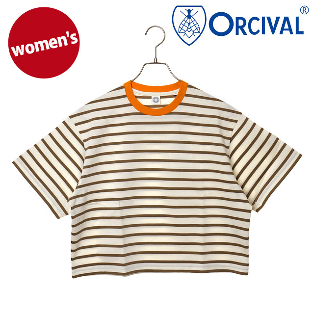 樂天商城 - 【最大100%ポイントバック】ORCIVAL オーシバル レディース クルーネック ショートスリーブプルオーバー [OR-C0518-MSD SS26] CREW NECK S/S P.O. トップス カットソー 半袖Tシャツ ボーダー 日本製 白 WHITE/BEIGE（ORANGE-BINDER） 【メール便可】 正規取扱店