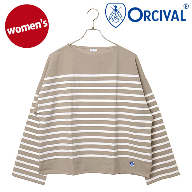 樂天商城 - 【最大100%ポイントバック】ORCIVAL オーシバル レディース ワイドボディ ボートネックプルオーバー [#6929 SS26] WIDE BODY BOAT NECK P.O. トップス カットソー 長袖Tシャツ フランス製 ベージュ TAUPE/WHITE 正規取扱店