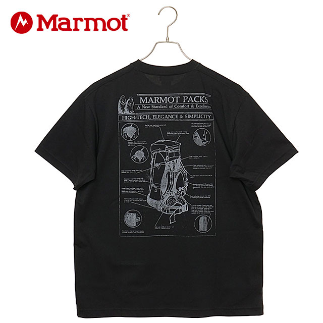 樂天商城 - 【最大100%ポイントバック】Marmot マーモット メンズ アーカイブパックスTシャツ [MTSS26MST068 SS26] Archive paks T-Shirts トップス 半袖 吸水速乾 UVカット 黒 BLACK 【メール便可】 正規取扱店