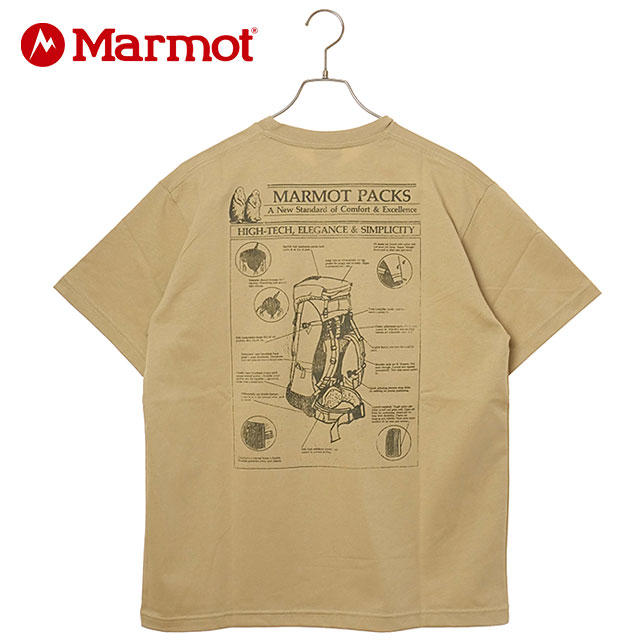 樂天商城 - 【最大100%ポイントバック】Marmot マーモット メンズ アーカイブパックスTシャツ [MTSS26MST068 SS26] Archive paks T-Shirts トップス 半袖 吸水速乾 UVカット ベージュ BEIGE 【メール便可】 正規取扱店