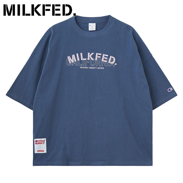 樂天商城 - 【最大100%ポイントバック】MILKFED. ミルクフェド レディース チャンピオン レイヤーロゴビッグTシャツ [103262011001 SU26] CHAMPION LAYER LOGO BIG TEE トップス 半袖 コラボ ビッグシルエット ネイビー NAVY 正規取扱店