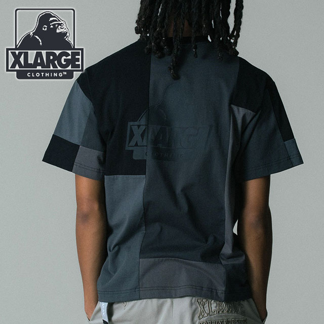 樂天商城 - XLARGE エクストララージ メンズ パッチワーク ショートスリーブTシャツ [101262011004 SU26] PATCHWORK S/S TEE トップス 半袖 クルーネック 黒 BLACK 【メール便可】 正規取扱店