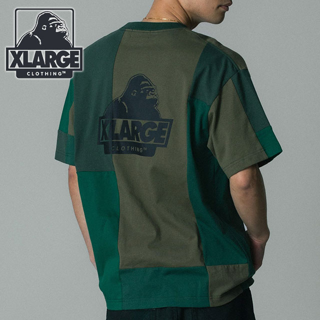 樂天商城 - XLARGE エクストララージ メンズ パッチワーク ショートスリーブTシャツ [101262011004 SU26] PATCHWORK S/S TEE トップス 半袖 クルーネック グリーン OLIVE 【メール便可】 正規取扱店