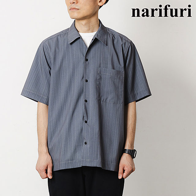 樂天商城 - narifuri ナリフリ メンズ メッシュ半袖シャツ [NF4062-013 SS26] メッシュ半袖シャツ トップス ストレッチ素材 カジュアルシャツ グレー CHARCOAL 正規取扱店
