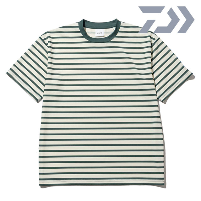 樂天商城 - DAIWA ダイワ メンズ シェード ストライプ Tシャツ [DE-8626EX SS26] SHADE STRIPE T-SHIRT トップス 半袖 UVケア 遮熱 ボーダーティー ホワイト OFF-WHITE/GREEN 【メール便可】 正規取扱店