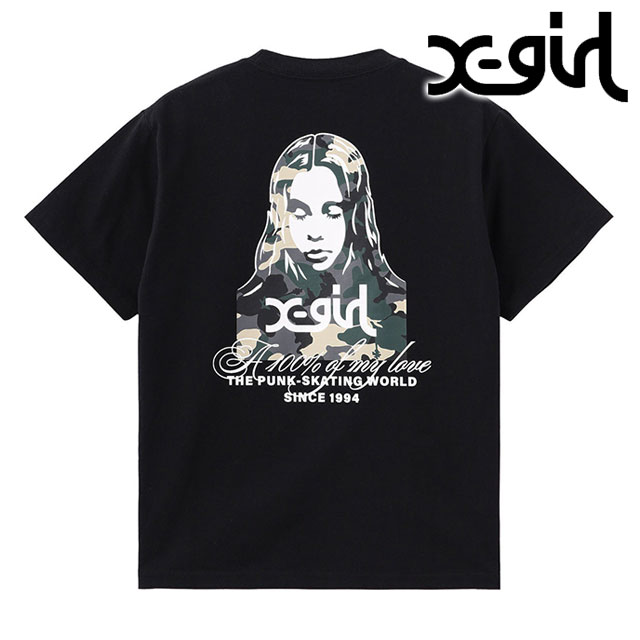 Rakuten - 【最大100%ポイントバック】X-girl エックスガール レディース ハイビスカスカモフラージュフェイス ショートスリーブTシャツ [105262011030 SU26] HIBISCUS CAMOUFLAGE FACE S/S TEE トップス 半袖 カモ柄 黒 BLACK 【メール便可】 正規取扱店