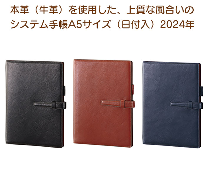 ダ ヴィンチ （Davinci）システム手帳 2024年日付入り 全3色/本革製A5サイズ/リング15mm 24DA17