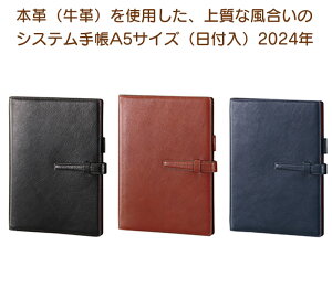 ダ・ヴィンチ （Davinci）システム手帳 2024年日付入り 全3色/本革製A5サイズ/リング15mm 24DA17