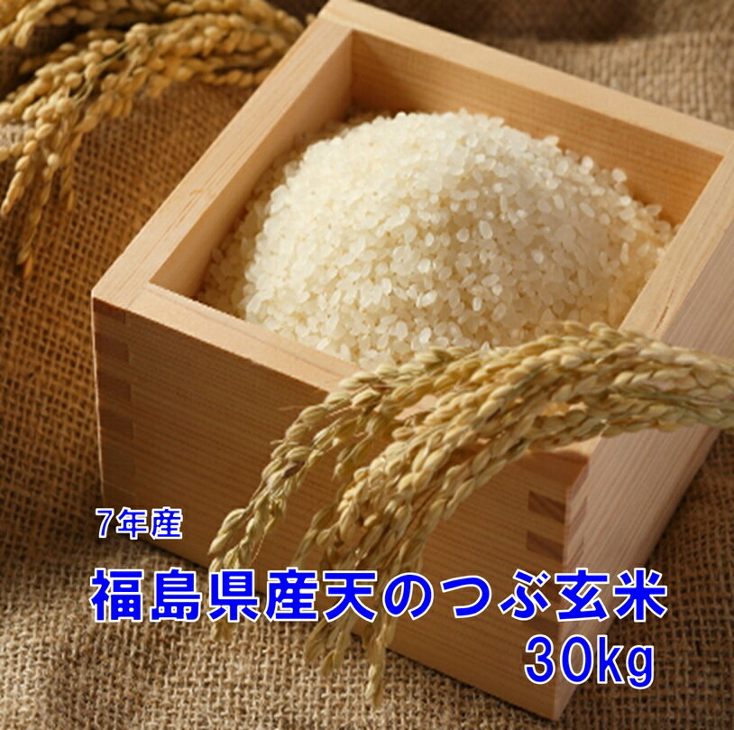 送料無料(離島への発送不可）(7年産)福島県産天のつぶ玄米★30kg　コメ　玄米　精米可　コシヒカリ・ひとめぼれに匹敵する美味しさ　>　【最安値に挑戦中！】福島県産天のつぶ玄米30キロ（玄米・7年産）小分け・精米可　送料無料！(離島への発送不可））
