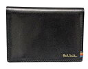 未使用 ポールスミス カードケース 二つ折り PSC831 ブラック 黒 ストライプステッチ 本革 定期入れ パスケース 名刺入れ Paul Smith 【中古】