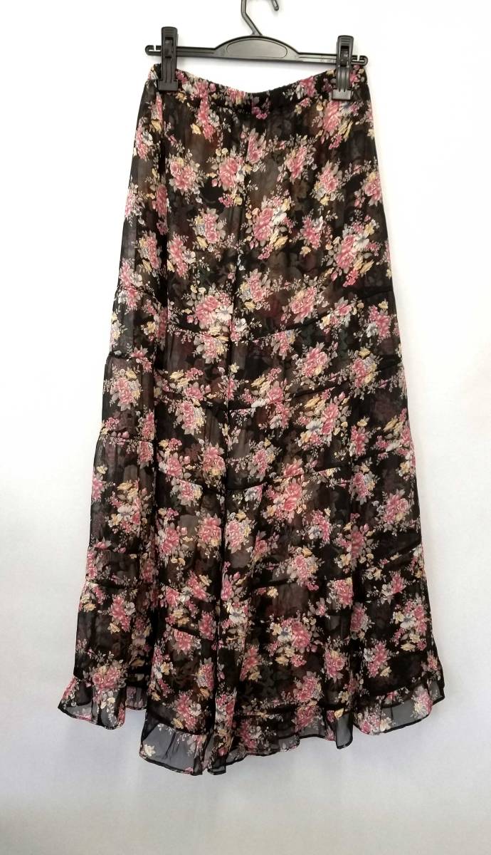 デイシー シフォン ワイドパンツ フラワー 花柄 ブラック レディース 黒 フリーサイズ deicy　【中古】