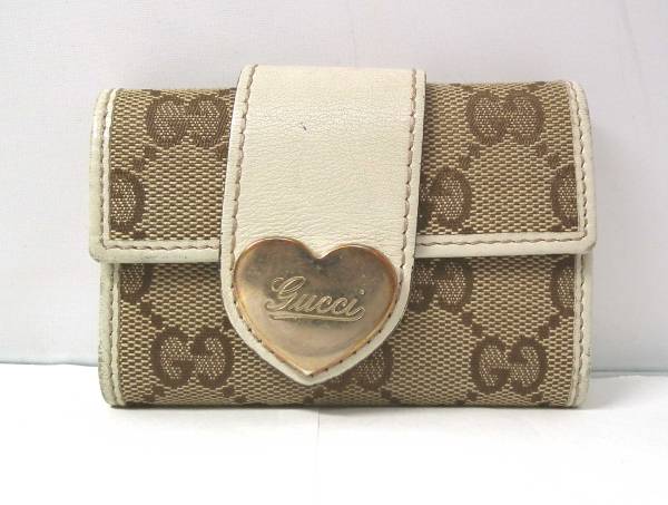 グッチ キーケース GGキャンバス ハート ベージュ GUCCI レディース GG 203551 【中古】