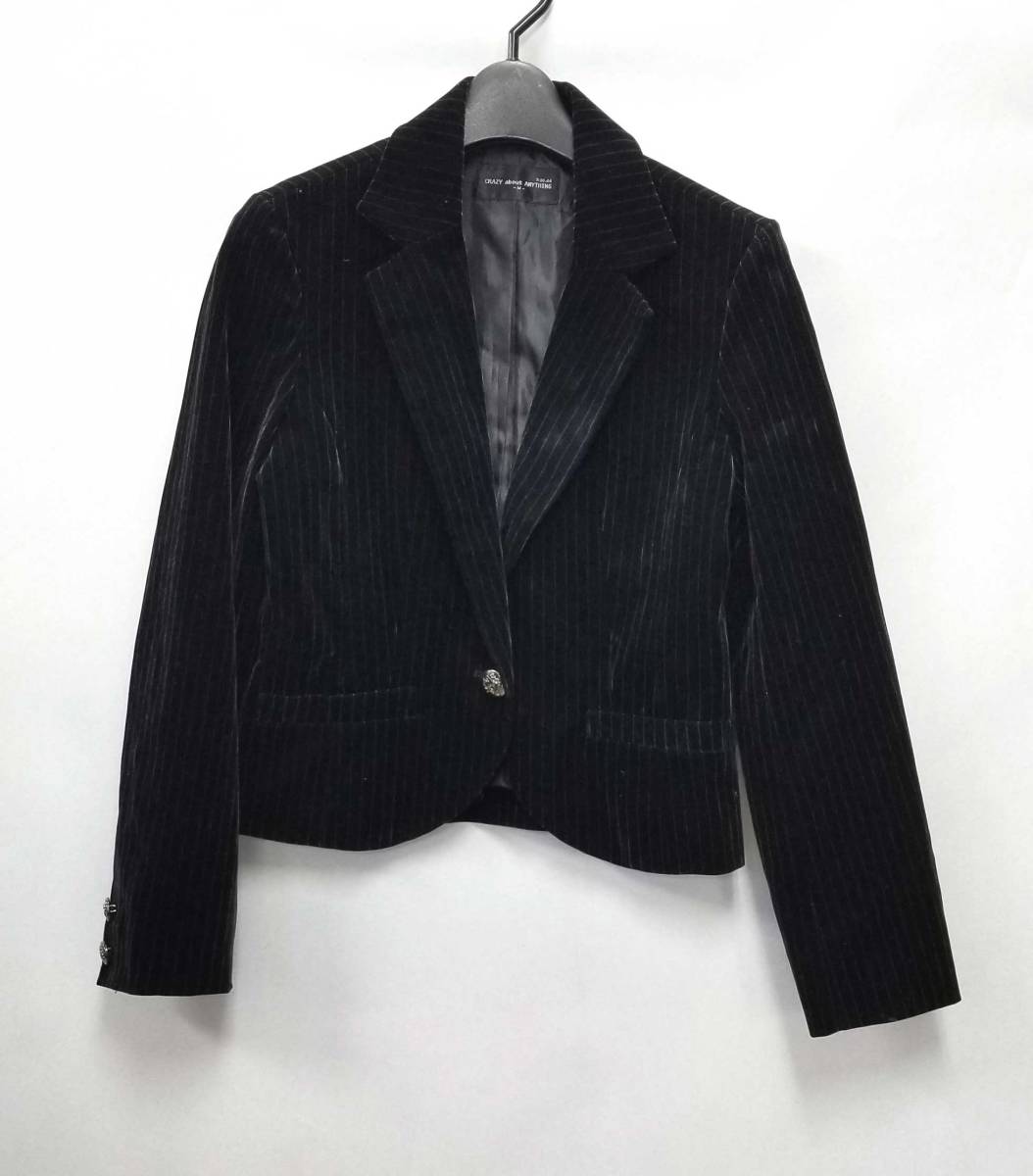 CRAZY about ANYTHING ジャケット ベロア ストライプ 黒 ブラック M レディース クレージーアバウトエニシング 【中古】