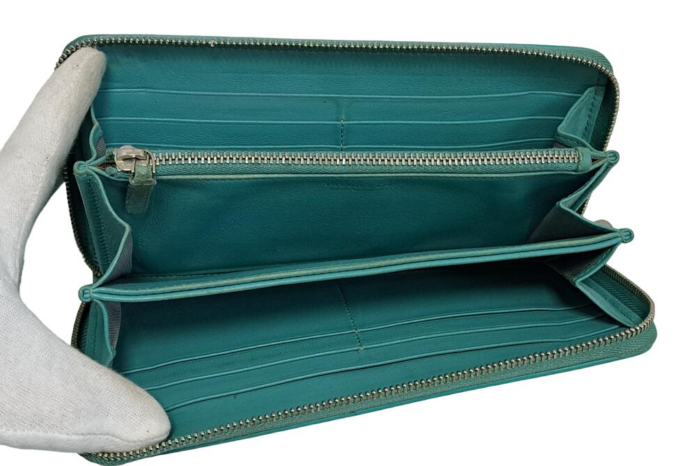 ティファニー ラウンドファスナー 長財布 TIFFANY レディース メンズ レザー ティファニーブルー 財布 【中古】