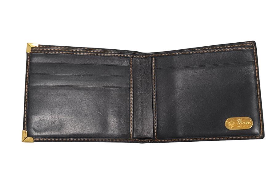 新品同様 グッチ 財布 GG柄 オールドグッチ 2つ折り 札入 札入れ ブラック 黒 PVC メンズ 紳士用 GUCCI 【中古】