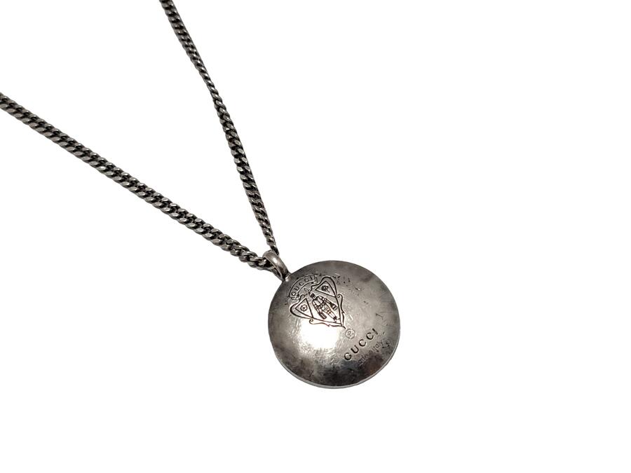 グッチ ネックレス クレスト ラウンド ペンダント 紋章 コイン シルバー SV925 銀製品 コンチョ ドームプレート GUCCI メンズ レディース 喜平チ...