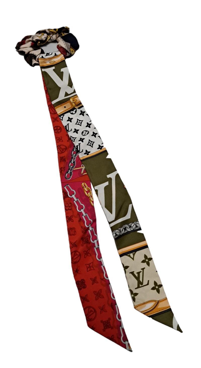 新品同様 ルイヴィトン スカーフ シュシュ バンドー ヘアアクセサリー M68950 モノグラム ビーマインドフル チェーン マロン ヘアゴム シルク レディー...