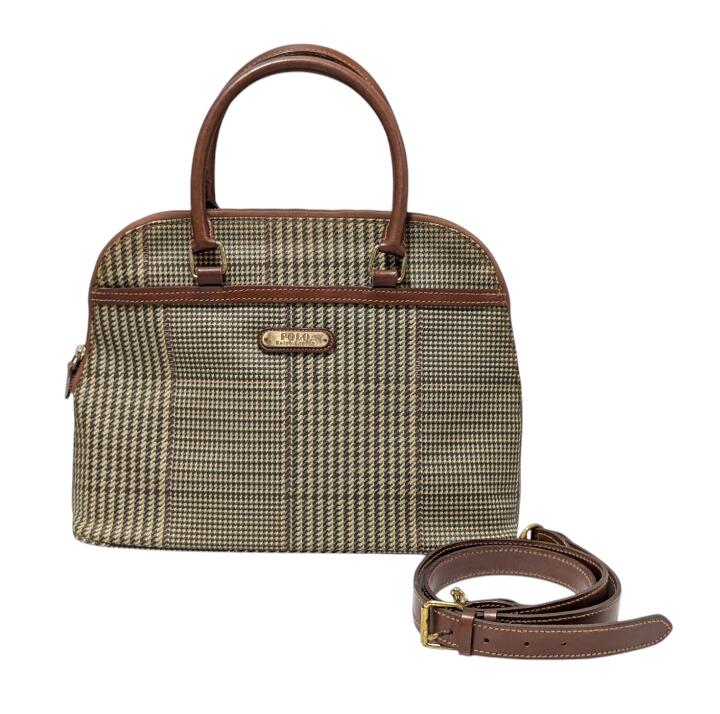 ポロ ラルフローレン 2WAY ハンドバッグ ショルダーバッグ トートバッグ チェック グレンチェック 千鳥格子 レディース POLO Ralph Lauren 【中古】