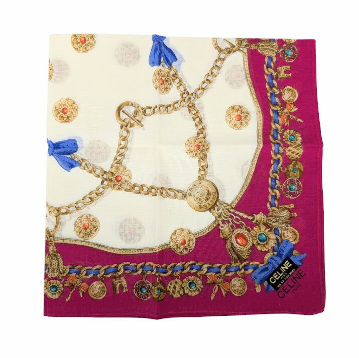 未使用 セリーヌ ハンカチ アクセサリー ピンク チェーン リボン レディース CELINE スカーフ ランチマ..