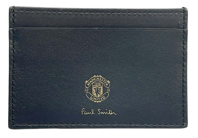 ポールスミス マンチェスターユナイテッド カードケース パスケース IDケース 定期入れ スタジアム レザー ロゴ ブラック 黒 マチ無し メンズ レディース 紳士用 Paul Smith 【中古】