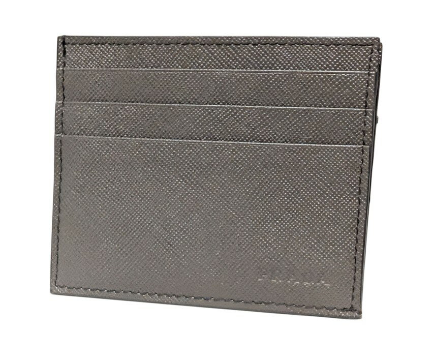 新品同様 プラダ カードケース 名刺入れ 型押し サフィアーノ レザー 2M1223 PRADA ロゴ刻印 レザー グレー系 GRAFITE メンズ レディース 【中古】