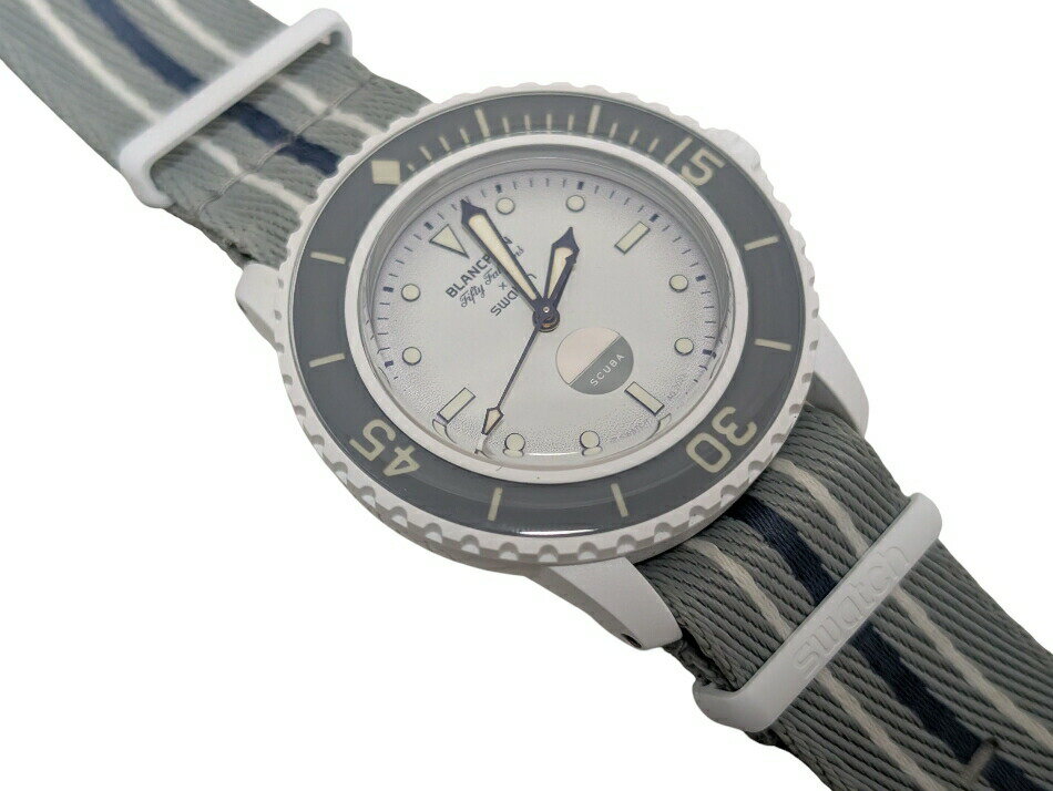 BLANCPAIN スウォッチ ブランパン 時計 SO35S100 ANTARCTIC OCEAN グレー 国内正規品 フィフティファゾムス アンタークティックオーシャン 自動巻 裏スケ バイオセラミック ナイロン メンズ 紳士用 SWATCH 【中古】