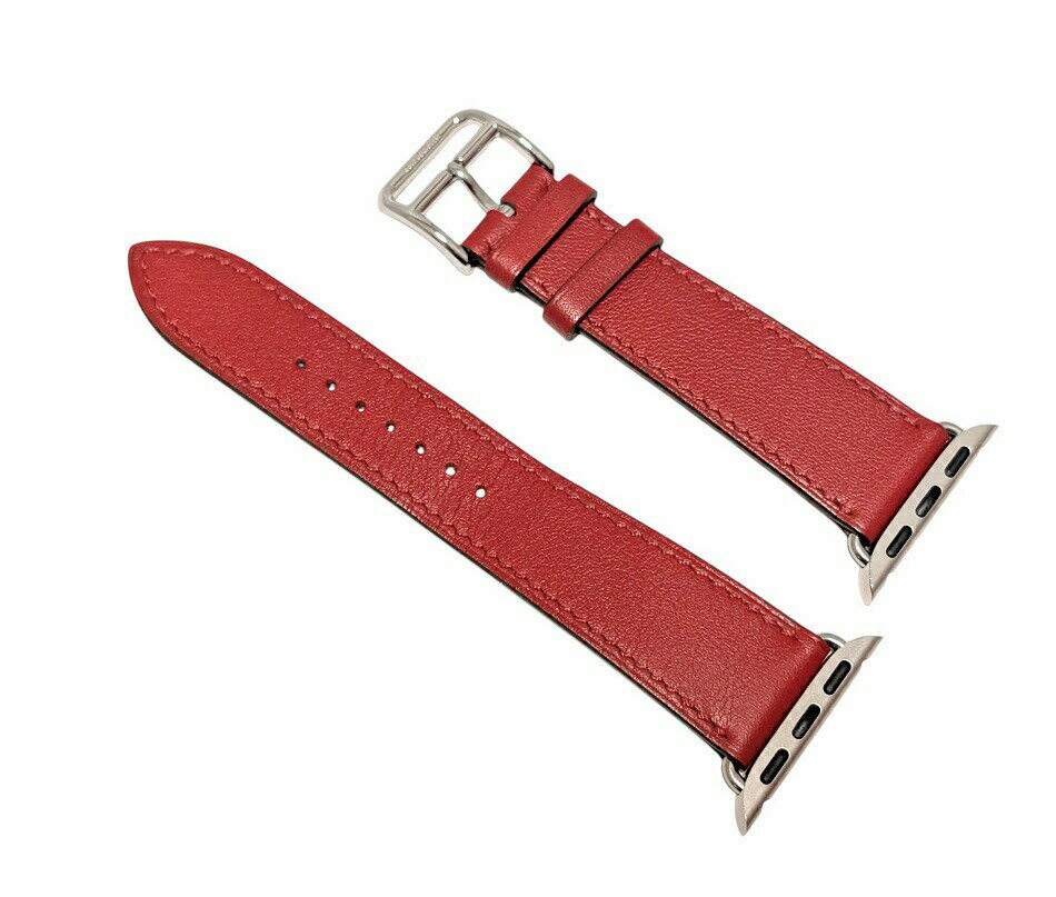 新品同様 エルメス アップルウォッチ 時計用 ベルト レザー 取り付け幅 32mm 替えベルト 赤 レッド Y刻..