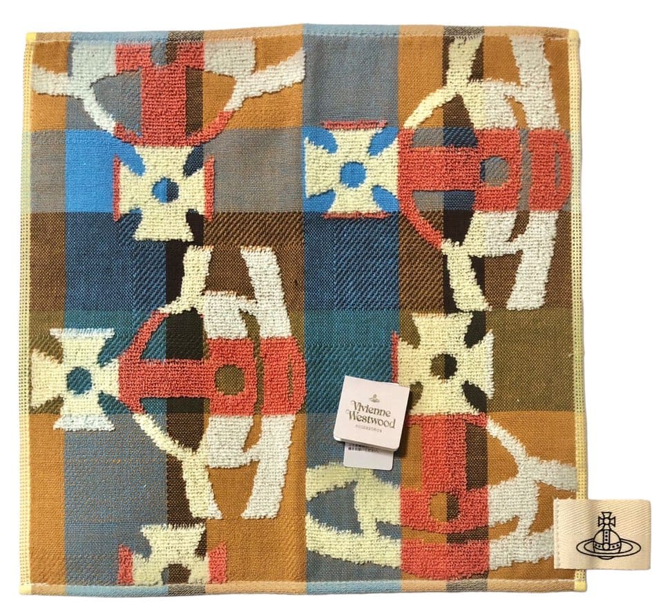 未使用 ヴィヴィアンウエストウッド ハンドタオル ミニタオル ハンカチ タオル オーブ ブルー　青　オレンジ　マルチカラー レディース メンズ 綿 100％ コットン VivienneWestwood ヴィヴィアン 【中古】