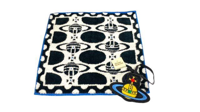 未使用 ヴィヴィアンウエストウッド ハンドタオル オーブチャーム付き　ミニタオル ハンカチ タオル ブラック　ホワイト　ブルー　オーブ　綿　100％　チャーム付き　レディース メンズ VivienneWestwood ヴィヴィアン 【中古】