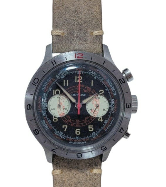 Rakuten - アウトライン パイロットクロノグラフ 20周年記念モデル Pilot Chrono 20th Limited 200本限定モデル 黒文字盤 ブラック OUTLINE QZ メンズ 紳士用 【中古】