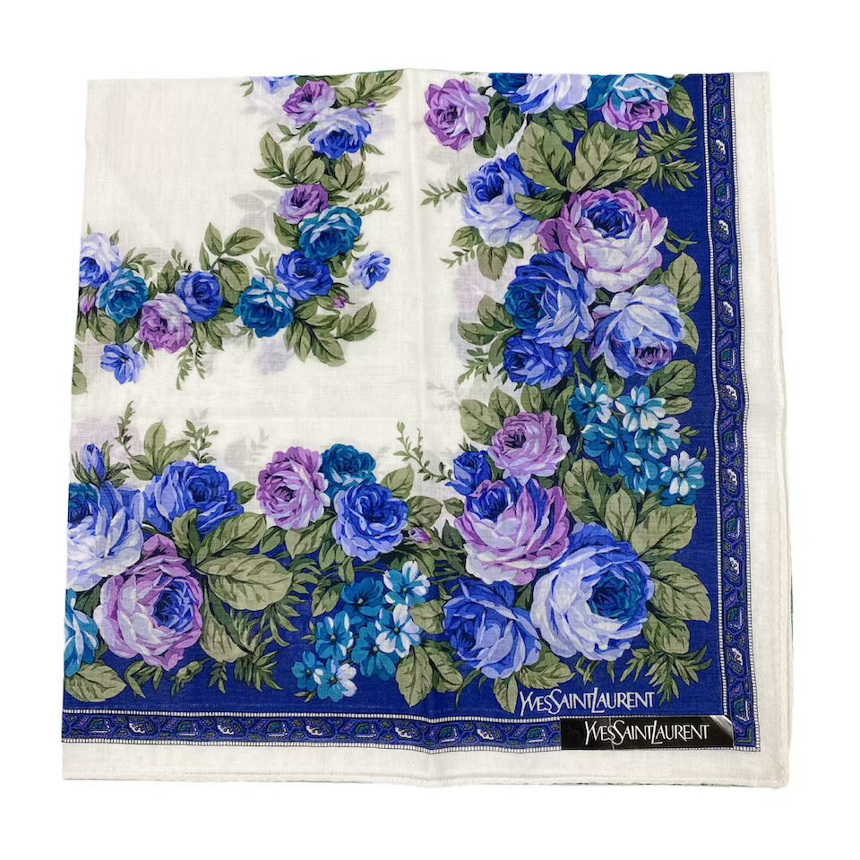 乐天商城 - 未使用 イヴサンローラン ハンカチ スカーフ レディース 　vintage　綿　scarf 100％ ホワイト 花柄　フローラル YSL YVES SAINTLAURENT 【中古】