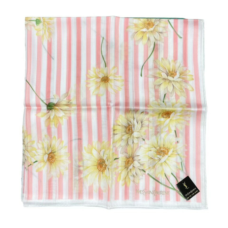 Rakuten - 未使用 イヴサンローラン ハンカチ スカーフ レディース 　vintage　綿　scarf 100％ ホワイト 花柄　フローラル YSL YVES SAINTLAURENT 【中古】