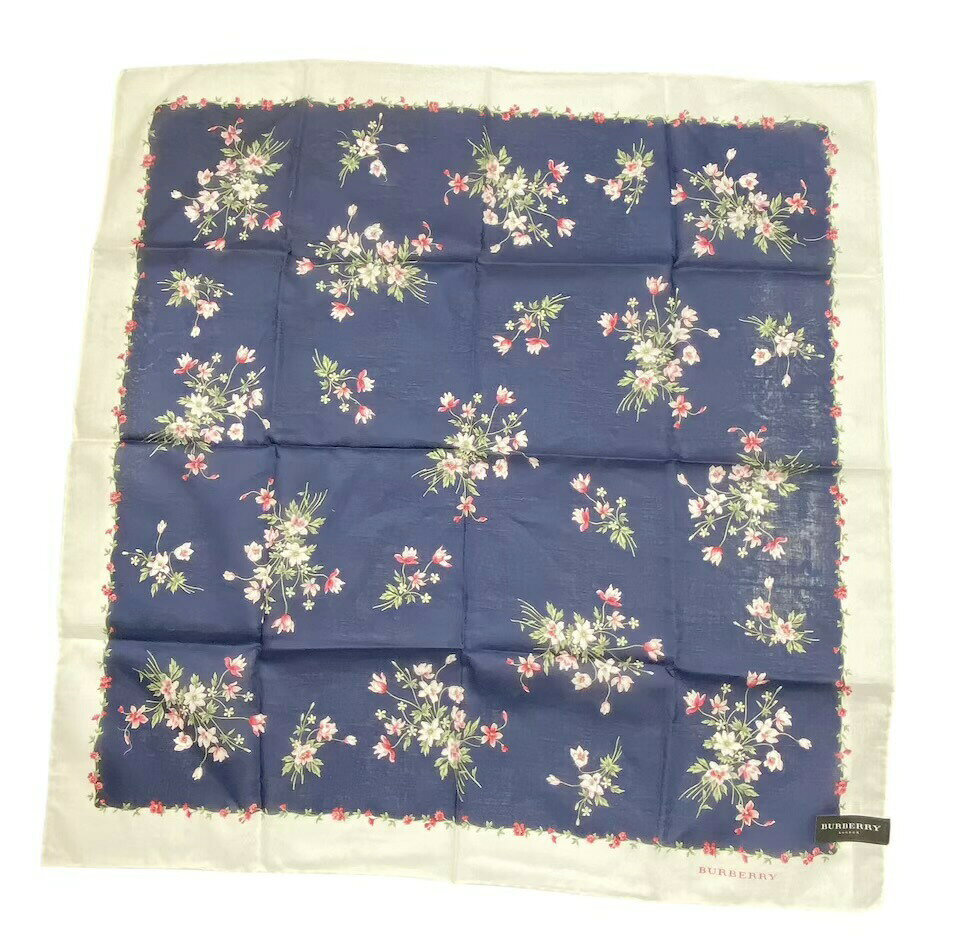 未使用 バーバリー 大判 ハンカチ 57cm scarf スカーフ バンダナ ネイビー 紺 ピンク 花柄 ランチマット 綿 コッ shogun-10004843 ブランドショップ 将軍 サンプル画像2