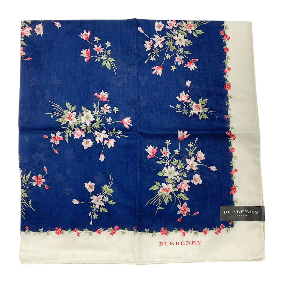 未使用 バーバリー 大判 ハンカチ 57cm scarf スカーフ バンダナ ネイビー 紺 ピンク 花柄 ランチマット 綿 コッ shogun-10004843 ブランドショップ 将軍 サンプル画像3