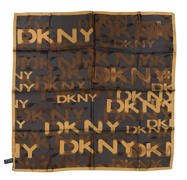 DKNY　ダナキャラン 大判ハンカチ　スカーフ　ランチマット　シルク　100％ ロゴ　ブラウン　レディース　【中古】