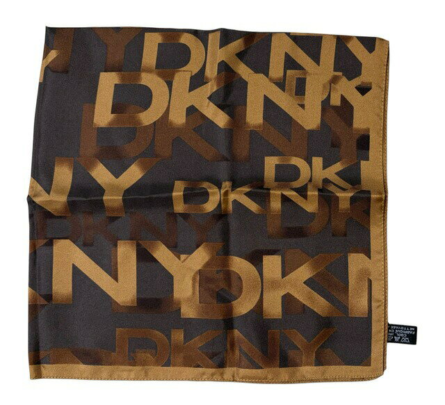 ブランドショップ 将軍のDKNY　ダナキャラン 大判ハンカチ　スカーフ　ランチマット　シルク　100％ ロゴ　ブラウン　レディース　【中古】｜アングル2