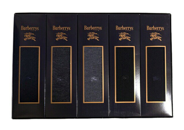 未使用 箱入り バーバリー バーバリーズ　ソックス 紳士 靴下 25-26cm　5足セット BURBERRY ワンポイント刺繍 無地　ネイビー　紺　ブラック　グレー　黒　日本製　クルー丈 メンズ ビジネスソックス 【中古】