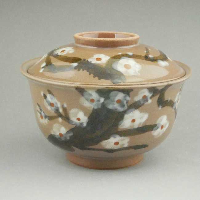 京焼 清水焼 槍梅蓋付茶碗　雅楽