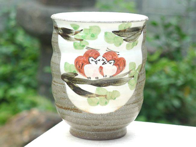 京焼 清水焼 粉引ふくろう湯呑 嘉峰 赤の紹介画像2