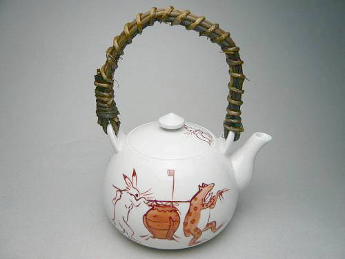 京焼 清水焼 赤絵高山寺鳥獣戯画石瓶　大のサムネイル