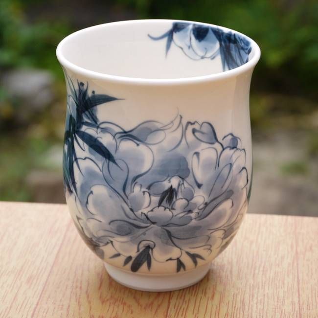 京焼 清水焼　染花牡丹湯呑 陶あん　大