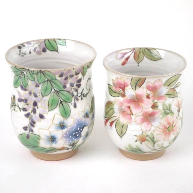 京焼 清水焼　花うつろい夫婦湯呑 陶あん