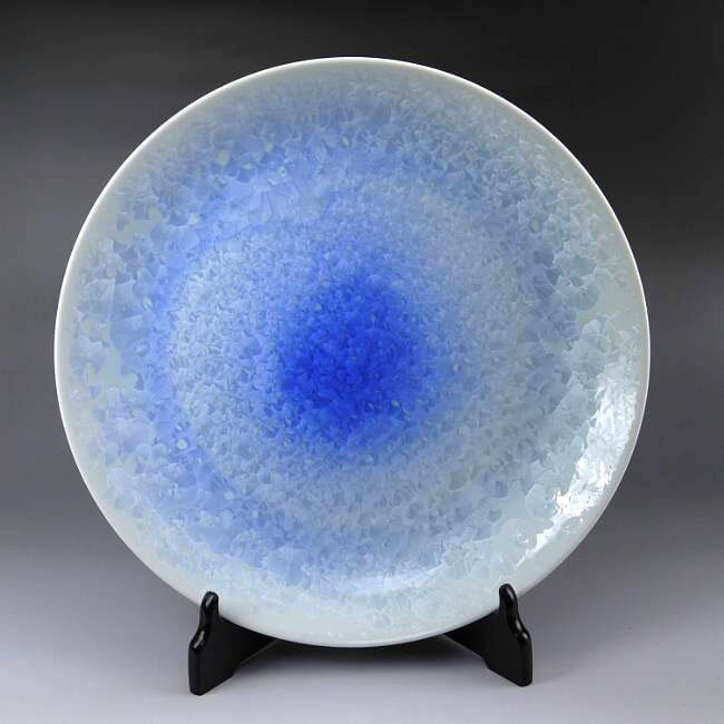 京焼 清水焼 花結晶尺皿　陶あん　白青（皿立付）のサムネイル