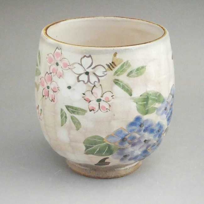 京焼 清水焼　四季草花湯のみ　俊山　大