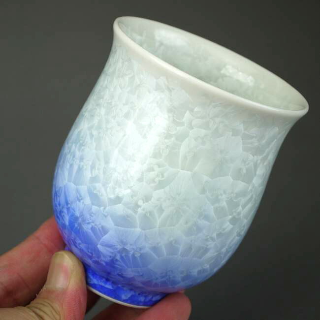 京焼 清水焼 花結晶湯呑み 白地青 大 陶あんの紹介画像2