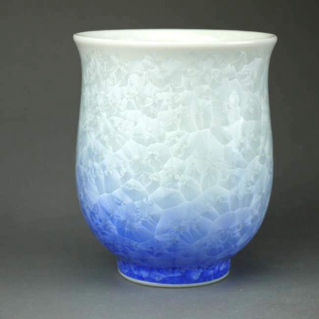 京焼 清水焼 花結晶湯呑み 白地青 大 陶あんの紹介画像3