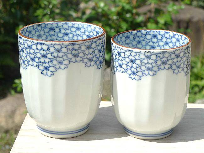 京焼 清水焼 桜詰縁夫婦湯飲み　芳山