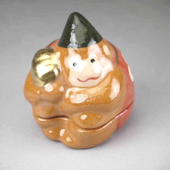 京焼 清水焼 干支申　三番叟猿香合　楽入