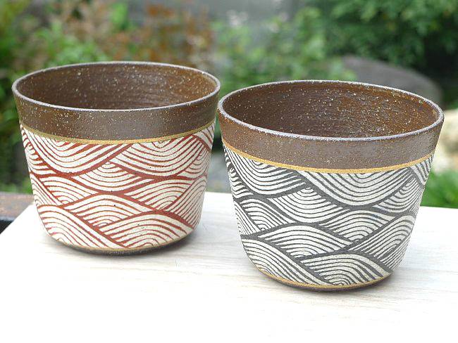 京焼 清水焼 南蛮青海波蕎麦猪口　ペア　麗のサムネイル