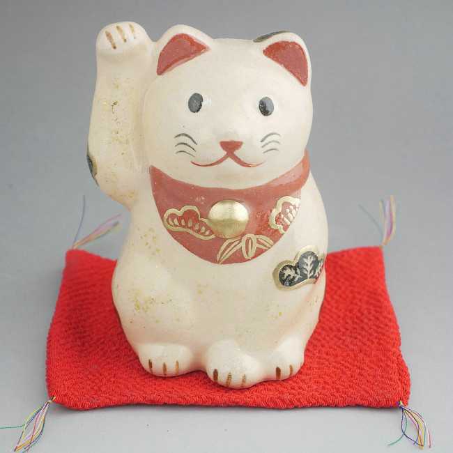 乐天商城 - 京焼 清水焼 招き猫楽置物　楽入　（松竹梅白）